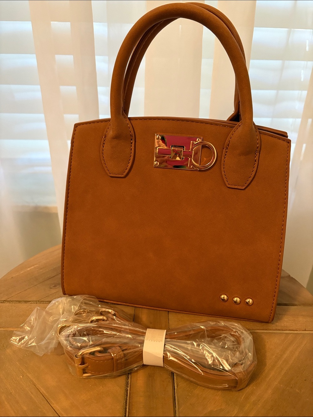 Nixie Nubuck by Pretty Simple Brown Structured Top-Handle Women's Handbag NWOT
